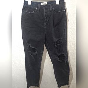 Madewell The Mom Jean Crop High rise black denim cotton light wash size 29